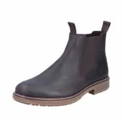 Rieker støvle til herre i mørkebrun med skindoverdel samt elastik og lynlås