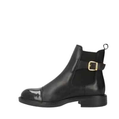 Shoedesign Copenhagen Beatrice LP støvle til dame i sort skind med laksnude og gylden spænde samt lynlås og elastik