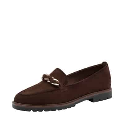 Tamaris loafers til dame i mørkebrun med ruskindsoverdel og Touch-it for øget komfort samt blød indersål