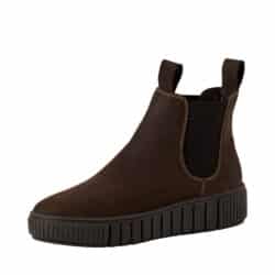 Tamaris støvle til dame i mørkebrun med elastik på begge sider og en skindoverdel