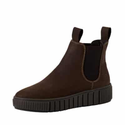 Tamaris støvle til dame i mørkebrun med elastik på begge sider og en skindoverdel