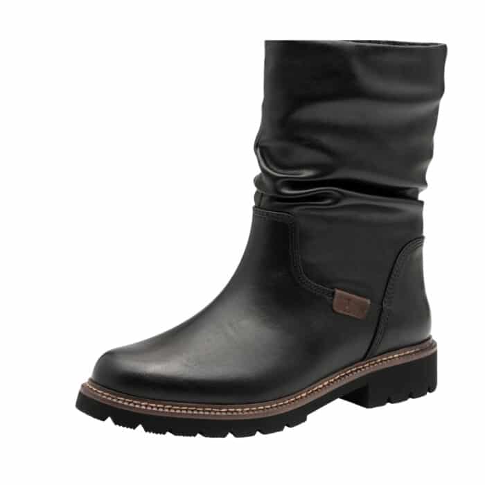 Tamaris støvle til dame i sort med lynlås og rynket detalje samt let foring