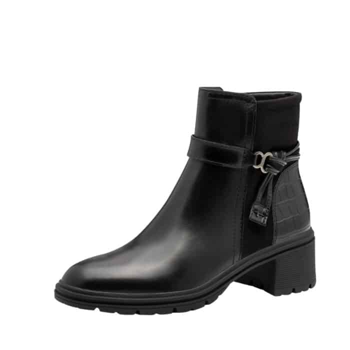 Tamaris støvle til dame i sort med skindoverdel og Touch-it sål samt blokhæl og let foring