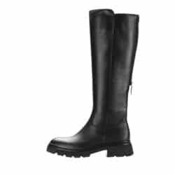 Gabor lang støvle til dame i sort med skindoverdel og funktionel lynlås samt chunky ydersål og udtagelig sål