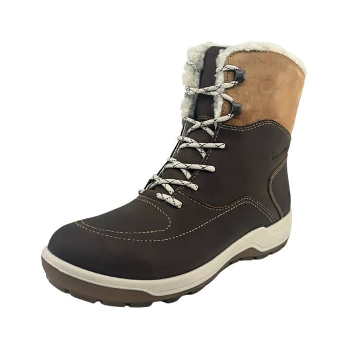 Ecco Trace Lite vinterstøvle til dame i mørkebrun med overdel i nubucklæder og udtagelig indersål samt varm uldforing og 100% vandtæthed