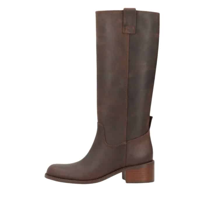 Phenumb Copenhagen Martina lang støvle til dame i mørkebrunt kernelæder med blokhæl på 5 cm.