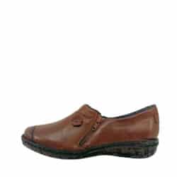 Relaxshoe sko til dame i brunt skind med to funktionelle lynlåse og udtagelig sål