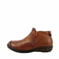 Relaxshoe støvle til dame i brunt skind med to lynlåse og let foring samt udtagelig sål i skind