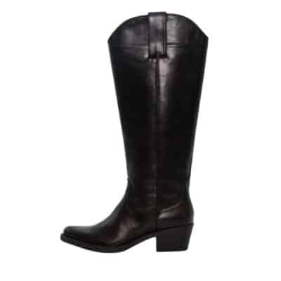 Duffy Messina Otto lang støvle til dame i sort med en spids snude samt en blokhæl på 5 cm og en funktionel lynlås