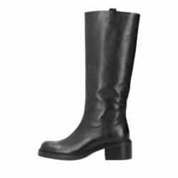 Phenumb Copenhagen Exposed lang støvle til dame i sort kernelæder med blokhæl på 5 cm.