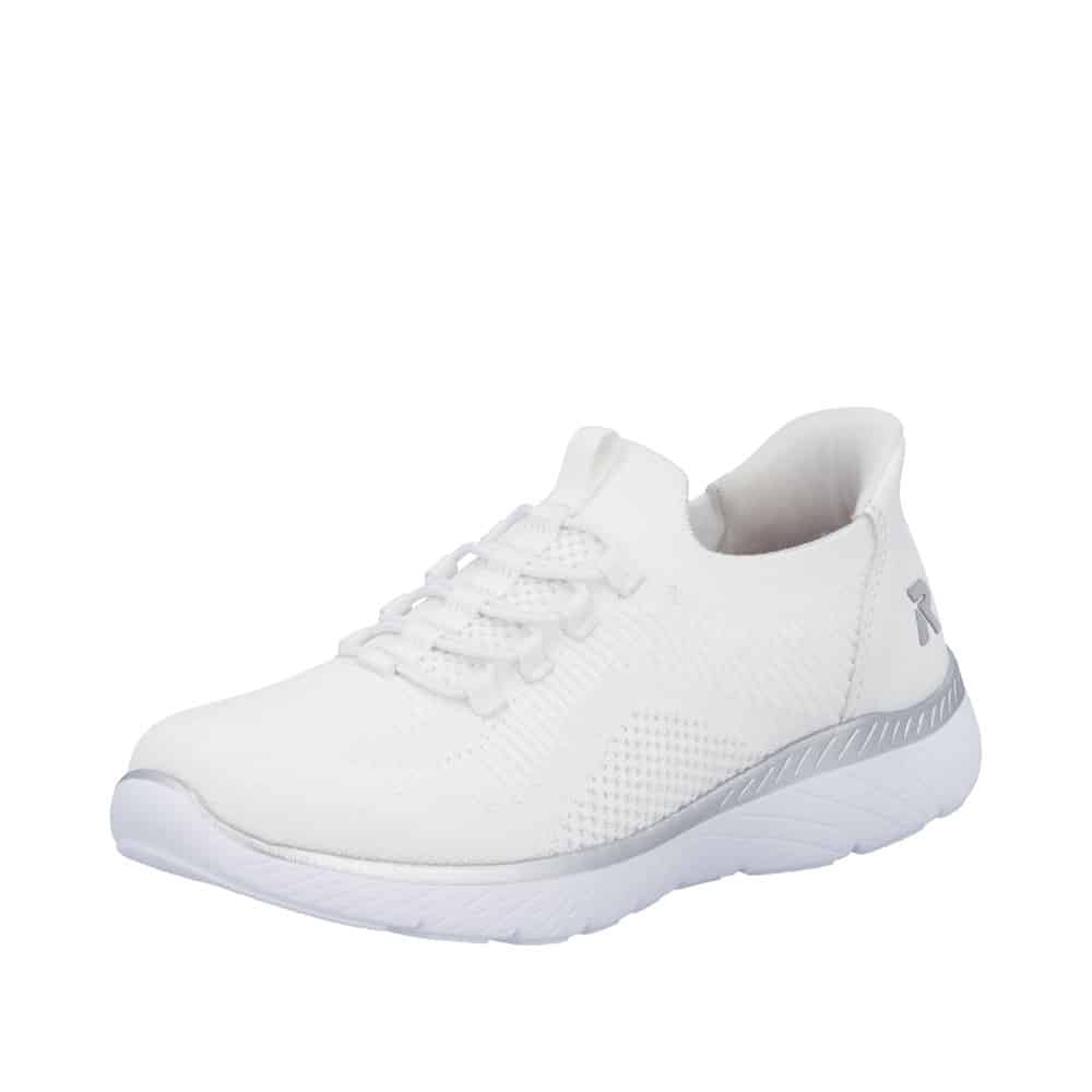 Rieker Ready 2 Go sneakers til dame i hvid med elastik samt Memosoft sål og fast hælkappe