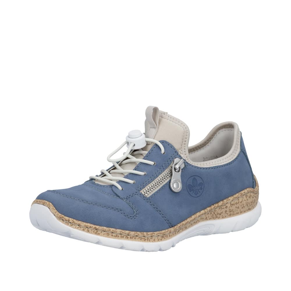 Rieker sneakers til dame i blå med memosoft sål og elastik snørebånd
