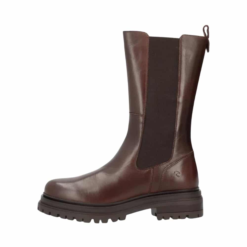 Shoedesign Copenhagen Vistacia støvle til dame i mørkebrunt skind med lynlås og elastik samt chunky sål