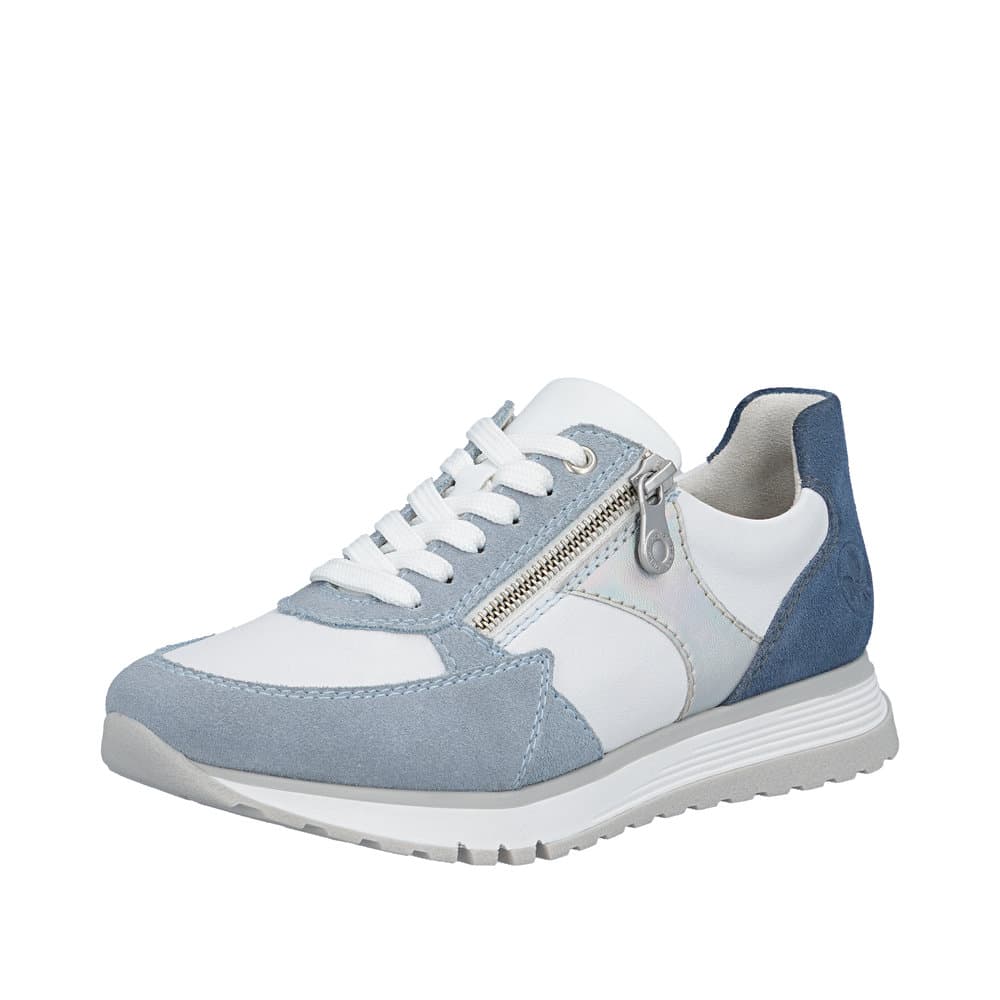 Rieker sneakers til dame i hvid kombi med en skindoverdel samt en blød udtagelig sål og ekstra bredde H