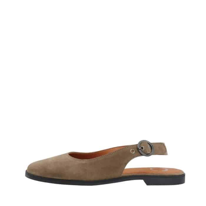 Cashott Casdiana Sling Back ballerinasko til dame i mørkebeige ruskind med sling back hælrem og gummisål
