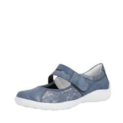 Remonte sko til dame i blå med en blød udtagelig sål samt velcrolukning