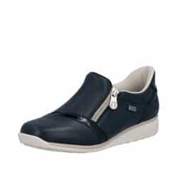 Rieker Ready 2 Go sko til dame i mørkeblå skind med Rieker-Tex og udtagelig indersål med ekstra bredde H