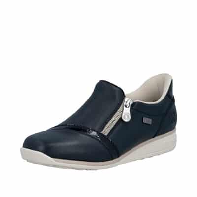 Rieker Ready 2 Go sko til dame i mørkeblå skind med Rieker-Tex og udtagelig indersål med ekstra bredde H