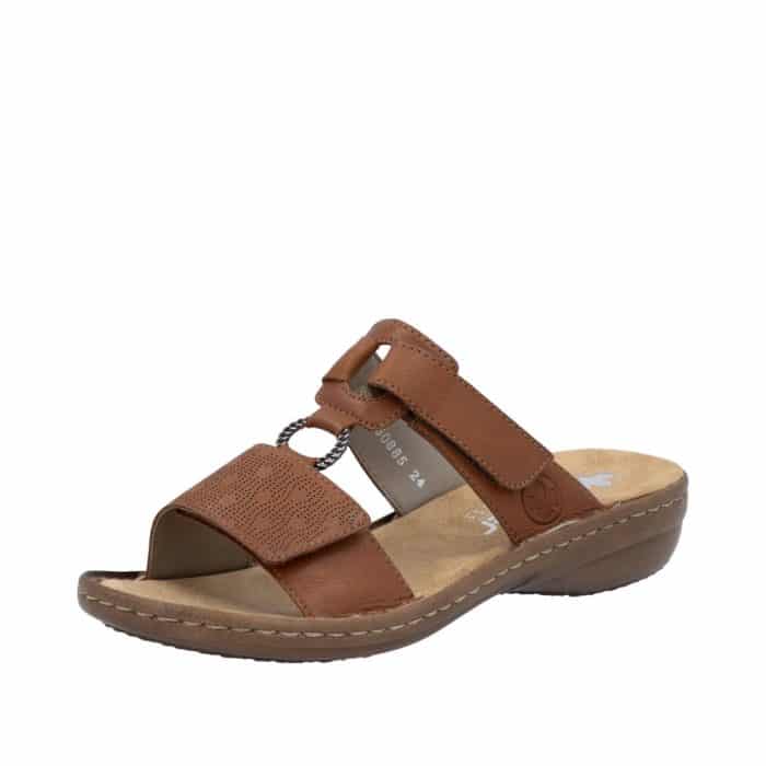 Rieker sandal til dame i brun med velcroremme og stødabsorbering
