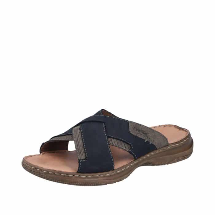 Rieker sandal til herre i blå, med krydsrem og ekstravidde samt Antistress sål med stødabsorbering