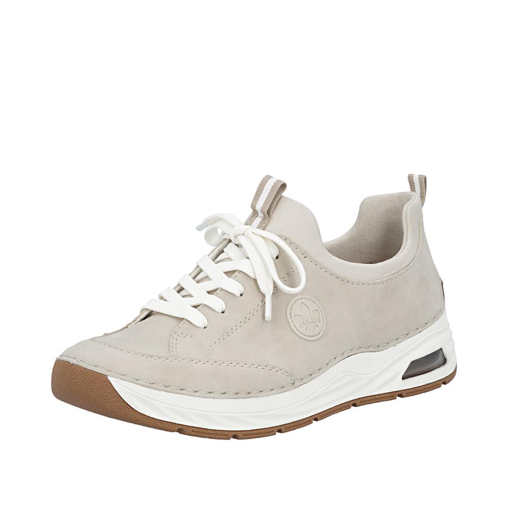 Rieker sneakers til dame i beige med snørebånd og indersål af skind samt Rieker-Air sål for god stødabsorbering