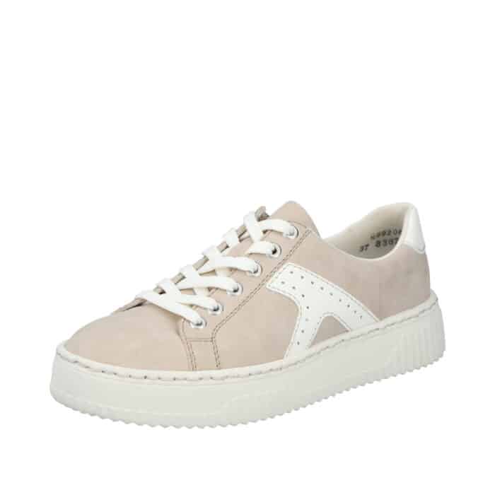 Rieker sneakers til dame i beige med udtagelig sål samt snørebånd og funktionel lynlås