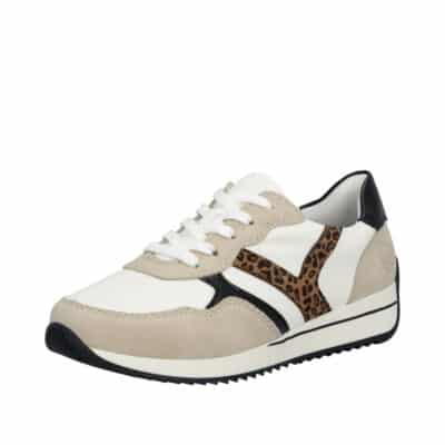 Rieker sneakers til dame i hvid med udtagelig sål og ekstra bredde H samt leopard detaljer