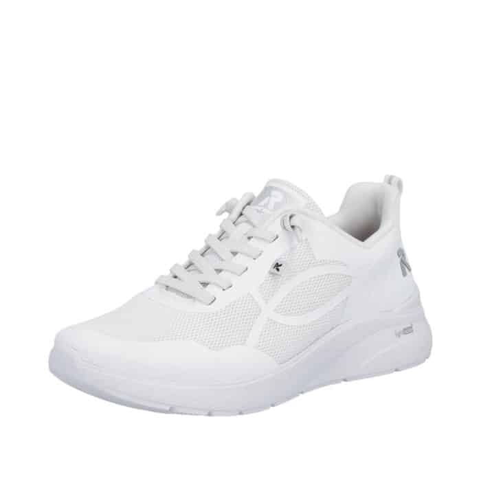 Rieker sneakers til dame i hvid med snørebånd og udtagelig Rieker-Soft sål samt Rieker-Light+ ydersål med stødabsorbering