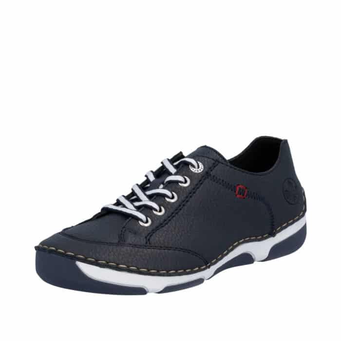 Rieker sneakers til dame i mørkeblå glatskind med snørebånd og indersål af skind samt stødabsorbering