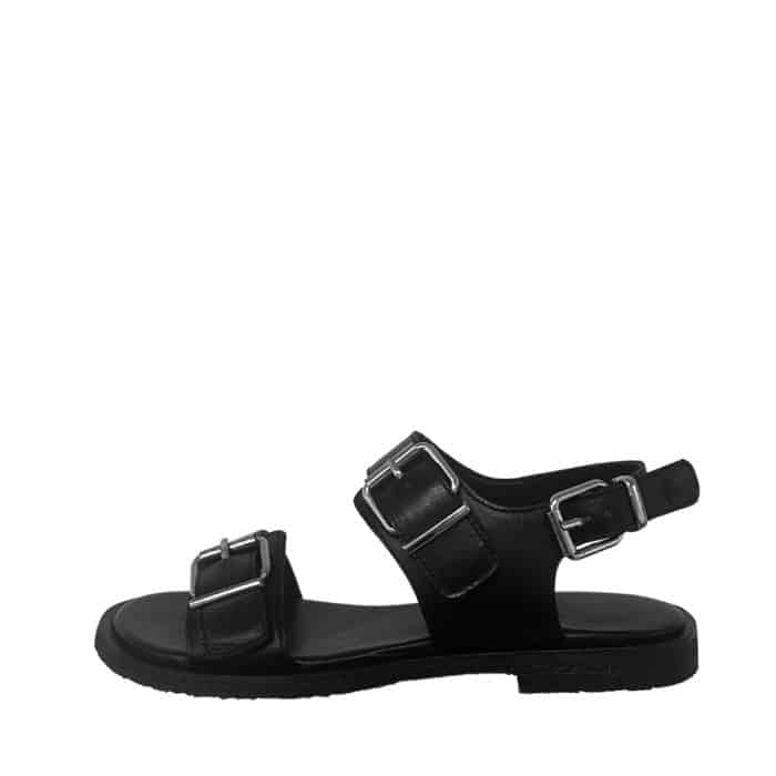 Billi Bi sandal til dame i sort skind med tre justerbare spænder og rågummisål