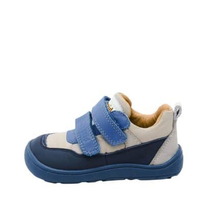 Bisgaard Barefoot Elroy sko til børn i blå med skindoverdel samt 2 velcrolukninger og skindsål