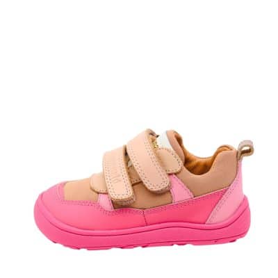 Bisgaard Barefoot Elroy sko til børn i lyserød med skindoverdel og skindsål samt 2 velcrolukninger og udtagelig sål