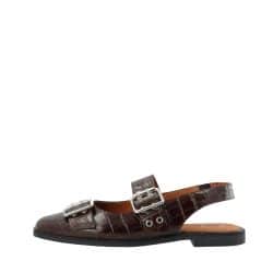 Cashott Casdiana Mary Jane ballerinasko til dame i brunt skind med slingback hælrem og krokoprint samt spænder