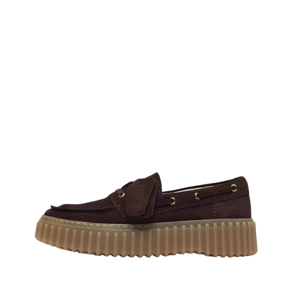 Clarks Torhill Boat sejlersko til dame i mørkebrun med ruskindsoverdel samt udtagelig sål og chunky ydersål