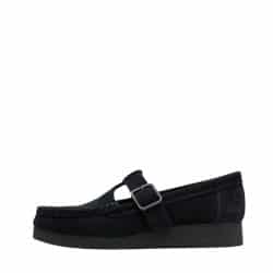 Clarks Wallabee sko til dame i sort ruskind med spænde
