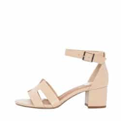 Duffy Rivello Diciotto sandal til dame i beige med mønstret rem og blokhæl på 5,5 cm.