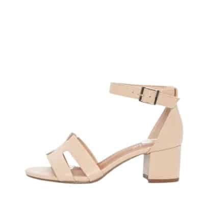 Duffy Rivello Diciotto sandal til dame i beige med mønstret rem og blokhæl på 5,5 cm.