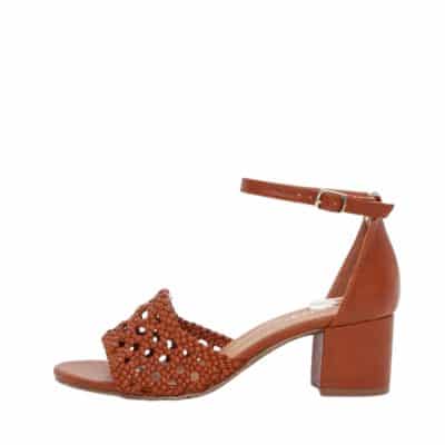 Duffy Rivello Ventuno sandal til dame i brun med fletoverdel samt blokhæl på 5,5 cm og justerbar spænde