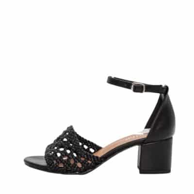 Duffy Rivello Ventuno sandal til dame i sort med fletoverdel og blokhæl på 5,5 cm samt justerbar spænde