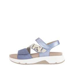 Gabor Rollingsoft sandal til dame i blå med skindoverdel og udtagelig sål samt øget svangstøtte og 3 justerbare velcroremme