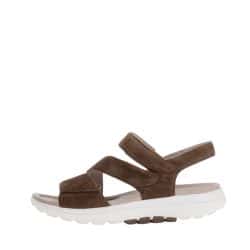 Gabor Rollingsoft sandal til dame i brun med skindoverdel og 3 justerbare velcroremme samt øget svangstøtte