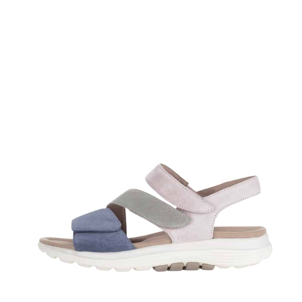 Gabor Rollingsoft sandal til dame i en flot farvebomination med skindoverdel samt øget svangstøtte og 3 justerbare velcroremme