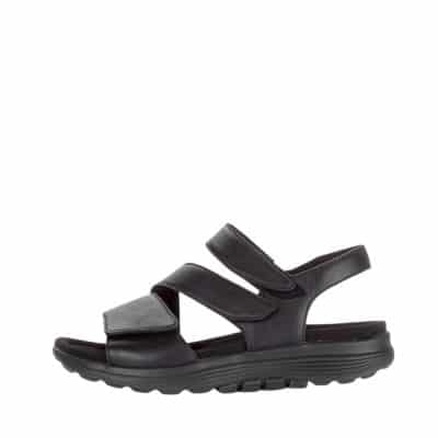Gabor Rollingsoft sandal til dame i sort med skindoverdel samt 3 justerbare vlecroremme og øget svangstøtte