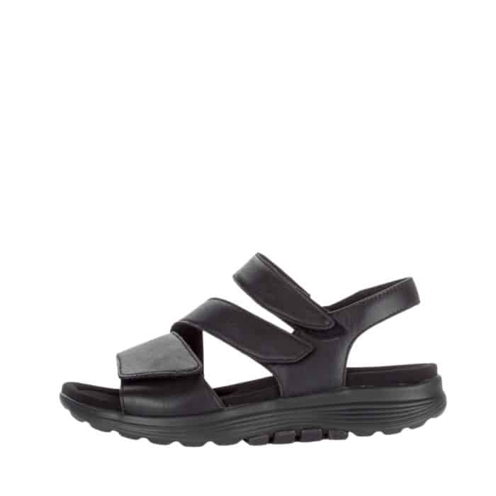 Gabor Rollingsoft sandal til dame i sort med skindoverdel samt 3 justerbare vlecroremme og øget svangstøtte