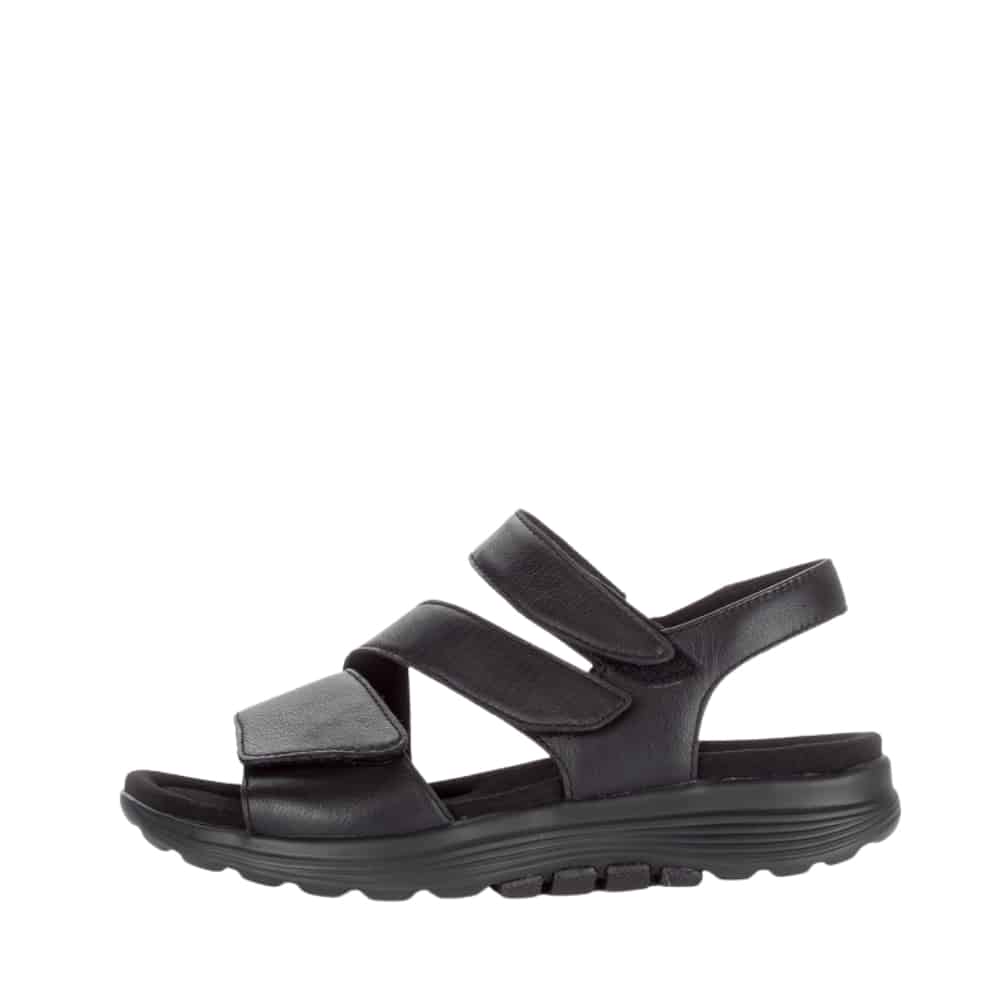 Gabor Rollingsoft sandal til dame i sort med skindoverdel samt 3 justerbare vlecroremme og øget svangstøtte