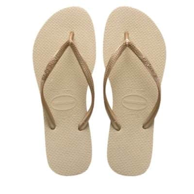 Havaianas Slim klipklapper til dame i beige med gummisål og tå-rem samtidig med at de er vandtætte