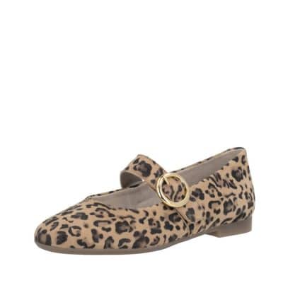 Remonte ballerinasko til dame i leopard med ruskindsoverdel og skindsål samt velcrolukning