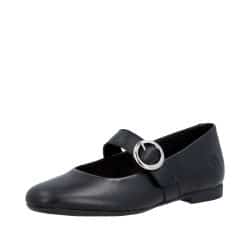 Remonte ballerinasko til dame i sort med skindoverdel samt velcrolukning og flot spænde detaljer