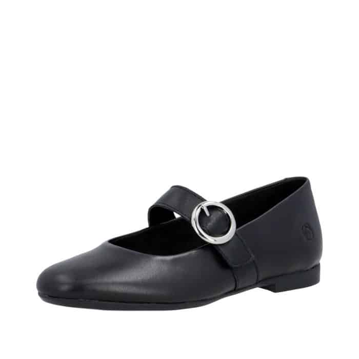 Remonte ballerinasko til dame i sort med skindoverdel samt velcrolukning og flot spænde detaljer