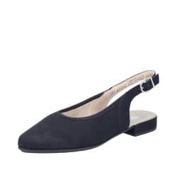 Rieker ballerinasko til dame i sort med åbne hæl og justerbar spænde